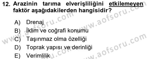 Tarım Ekonomisi Dersi 2016 - 2017 Yılı (Final) Dönem Sonu Sınav Soruları 12. Soru