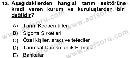 Tarım Ekonomisi Dersi 2016 - 2017 Yılı (Final) Dönem Sonu Sınav Soruları 13. Soru