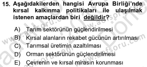 Tarım Ekonomisi Dersi 2016 - 2017 Yılı (Final) Dönem Sonu Sınav Soruları 15. Soru