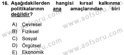 Tarım Ekonomisi Dersi 2016 - 2017 Yılı (Final) Dönem Sonu Sınav Soruları 16. Soru