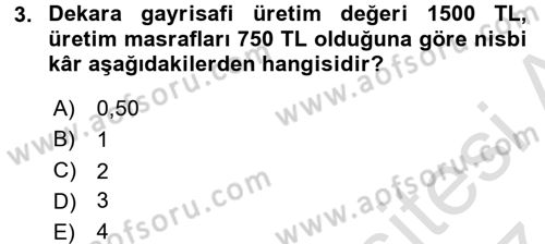 Tarım Ekonomisi Dersi 2016 - 2017 Yılı (Final) Dönem Sonu Sınav Soruları 3. Soru