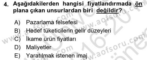 Tarım Ekonomisi Dersi 2016 - 2017 Yılı (Final) Dönem Sonu Sınav Soruları 4. Soru