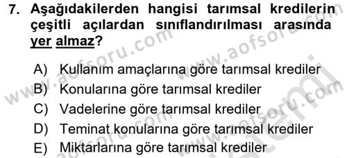 Tarım Ekonomisi Dersi 2016 - 2017 Yılı (Final) Dönem Sonu Sınav Soruları 7. Soru