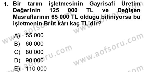 Tarım Ekonomisi Dersi 2017 - 2018 Yılı (Final) Dönem Sonu Sınav Soruları 1. Soru