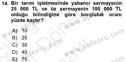 Tarım Ekonomisi Dersi 2017 - 2018 Yılı (Final) Dönem Sonu Sınav Soruları 14. Soru