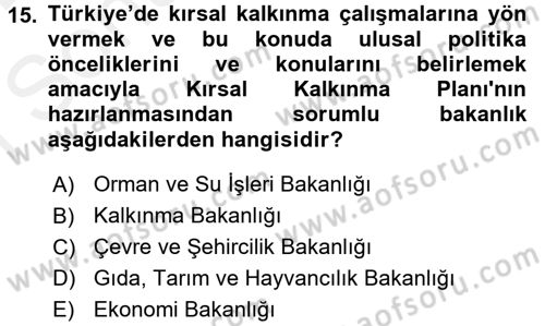 Tarım Ekonomisi Dersi 2017 - 2018 Yılı (Final) Dönem Sonu Sınav Soruları 15. Soru