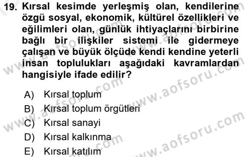 Tarım Ekonomisi Dersi 2017 - 2018 Yılı (Final) Dönem Sonu Sınav Soruları 19. Soru