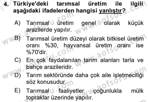 Tarım Ekonomisi Dersi 2017 - 2018 Yılı (Final) Dönem Sonu Sınav Soruları 4. Soru