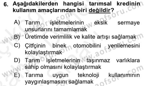 Tarım Ekonomisi Dersi 2017 - 2018 Yılı (Final) Dönem Sonu Sınav Soruları 6. Soru