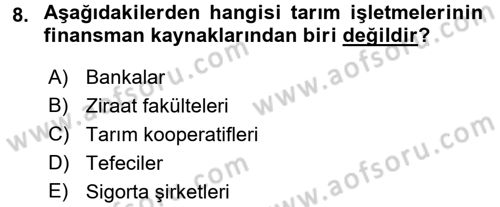 Tarım Ekonomisi Dersi 2017 - 2018 Yılı (Final) Dönem Sonu Sınav Soruları 8. Soru