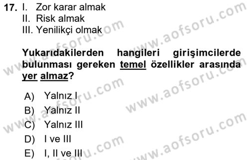 Tarım Ekonomisi Dersi 2018 - 2019 Yılı (Vize) Ara Sınavı 17. Soru