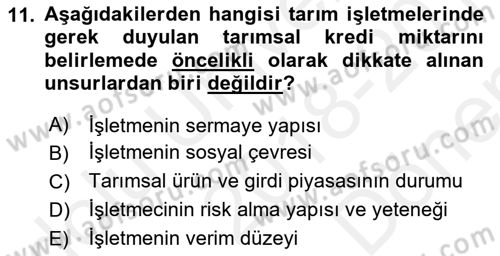 Tarım Ekonomisi Dersi 2018 - 2019 Yılı (Final) Dönem Sonu Sınav Soruları 11. Soru