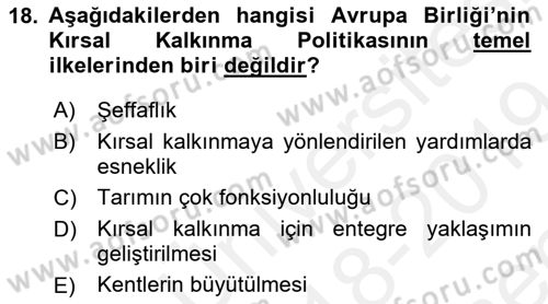 Tarım Ekonomisi Dersi 2018 - 2019 Yılı (Final) Dönem Sonu Sınav Soruları 18. Soru