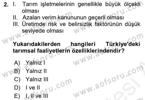 Tarım Ekonomisi Dersi 2018 - 2019 Yılı (Final) Dönem Sonu Sınav Soruları 2. Soru