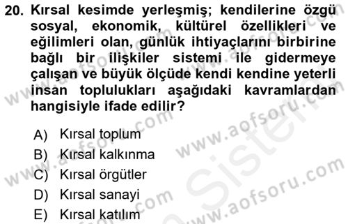 Tarım Ekonomisi Dersi 2018 - 2019 Yılı (Final) Dönem Sonu Sınav Soruları 20. Soru