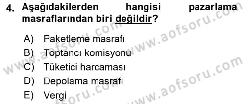 Tarım Ekonomisi Dersi 2018 - 2019 Yılı (Final) Dönem Sonu Sınav Soruları 4. Soru
