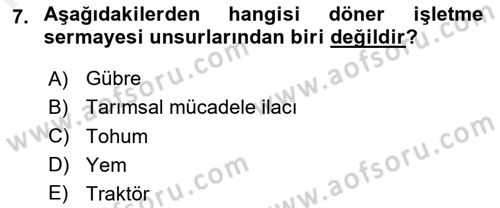 Tarım Ekonomisi Dersi 2018 - 2019 Yılı (Final) Dönem Sonu Sınav Soruları 7. Soru
