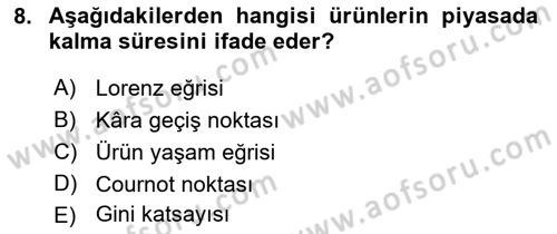 Tarım Ekonomisi Dersi 2018 - 2019 Yılı (Final) Dönem Sonu Sınav Soruları 8. Soru