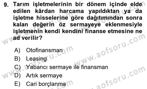 Tarım Ekonomisi Dersi 2018 - 2019 Yılı (Final) Dönem Sonu Sınav Soruları 9. Soru