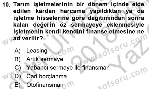 Tarım Ekonomisi Dersi 2018 - 2019 Yılı Yaz Okulu Sınav Soruları 10. Soru