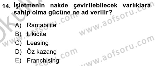 Tarım Ekonomisi Dersi 2018 - 2019 Yılı Yaz Okulu Sınav Soruları 14. Soru