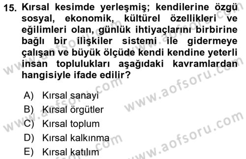 Tarım Ekonomisi Dersi 2018 - 2019 Yılı Yaz Okulu Sınav Soruları 15. Soru