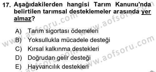 Tarım Ekonomisi Dersi 2018 - 2019 Yılı Yaz Okulu Sınav Soruları 17. Soru
