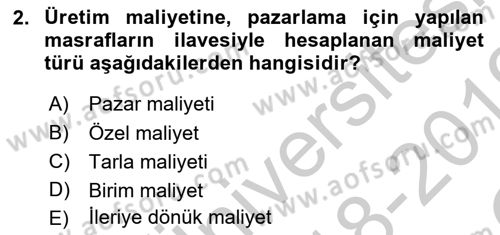 Tarım Ekonomisi Dersi 2018 - 2019 Yılı Yaz Okulu Sınav Soruları 2. Soru