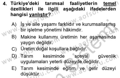 Tarım Ekonomisi Dersi 2018 - 2019 Yılı Yaz Okulu Sınav Soruları 4. Soru
