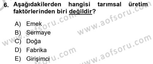 Tarım Ekonomisi Dersi 2018 - 2019 Yılı Yaz Okulu Sınav Soruları 6. Soru