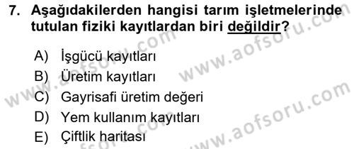 Tarım Ekonomisi Dersi 2018 - 2019 Yılı Yaz Okulu Sınav Soruları 7. Soru