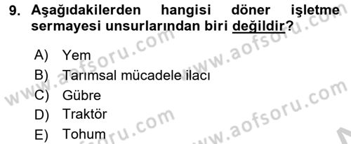 Tarım Ekonomisi Dersi 2018 - 2019 Yılı Yaz Okulu Sınav Soruları 9. Soru