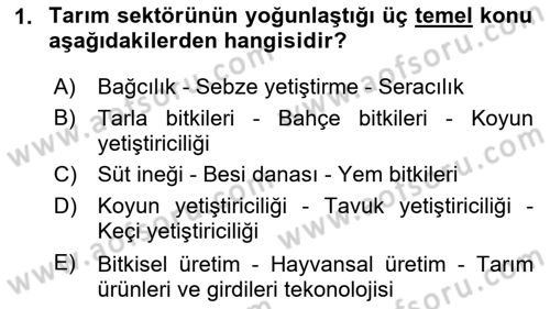 Tarım Ekonomisi Dersi 2020 - 2021 Yılı Yaz Okulu Sınav Soruları 1. Soru