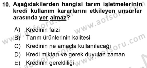 Tarım Ekonomisi Dersi 2020 - 2021 Yılı Yaz Okulu Sınav Soruları 10. Soru