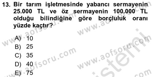 Tarım Ekonomisi Dersi 2020 - 2021 Yılı Yaz Okulu Sınav Soruları 13. Soru