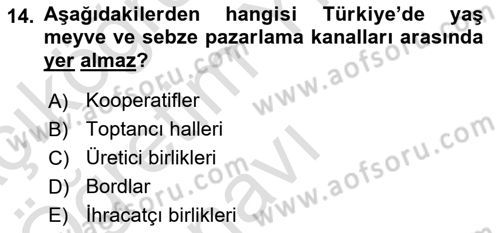 Tarım Ekonomisi Dersi 2020 - 2021 Yılı Yaz Okulu Sınav Soruları 14. Soru