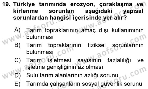 Tarım Ekonomisi Dersi 2020 - 2021 Yılı Yaz Okulu Sınav Soruları 19. Soru