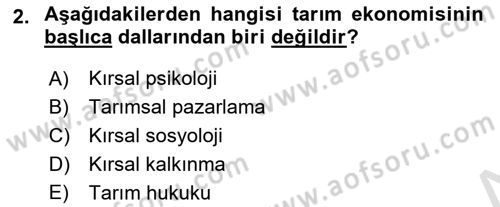 Tarım Ekonomisi Dersi 2020 - 2021 Yılı Yaz Okulu Sınav Soruları 2. Soru