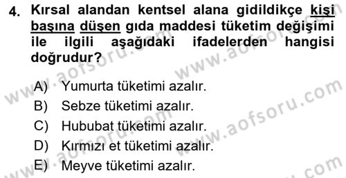 Tarım Ekonomisi Dersi 2020 - 2021 Yılı Yaz Okulu Sınav Soruları 4. Soru