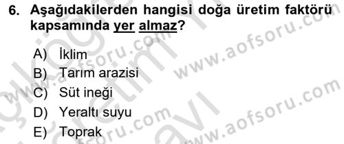 Tarım Ekonomisi Dersi 2020 - 2021 Yılı Yaz Okulu Sınav Soruları 6. Soru