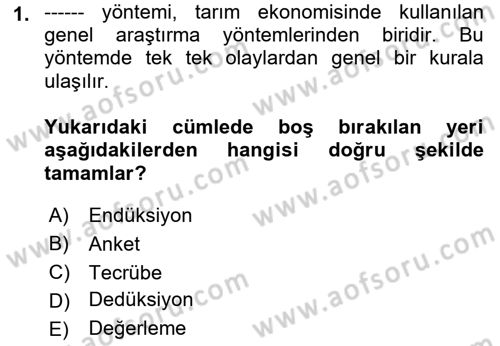 Tarım Ekonomisi Dersi 2021 - 2022 Yılı (Vize) Ara Sınavı 1. Soru