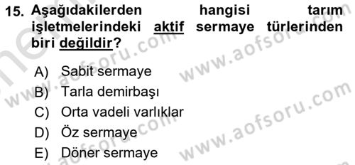 Tarım Ekonomisi Dersi 2021 - 2022 Yılı (Vize) Ara Sınavı 15. Soru