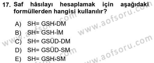 Tarım Ekonomisi Dersi 2021 - 2022 Yılı (Vize) Ara Sınavı 17. Soru