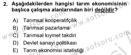 Tarım Ekonomisi Dersi 2021 - 2022 Yılı (Vize) Ara Sınavı 2. Soru