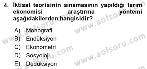 Tarım Ekonomisi Dersi 2021 - 2022 Yılı (Vize) Ara Sınavı 4. Soru