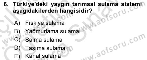 Tarım Ekonomisi Dersi 2021 - 2022 Yılı (Vize) Ara Sınavı 6. Soru