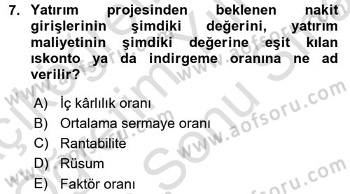 Tarım Ekonomisi Dersi 2021 - 2022 Yılı (Final) Dönem Sonu Sınavı 7. Soru