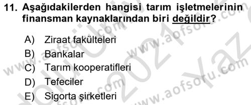 Tarım Ekonomisi Dersi 2021 - 2022 Yılı Yaz Okulu Sınav Soruları 11. Soru