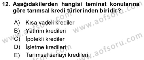 Tarım Ekonomisi Dersi 2021 - 2022 Yılı Yaz Okulu Sınav Soruları 12. Soru