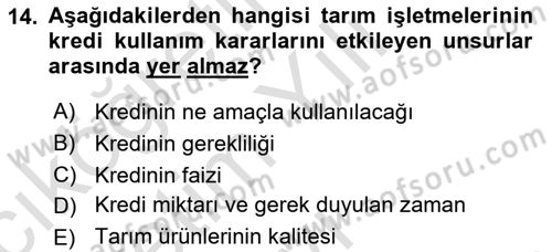 Tarım Ekonomisi Dersi 2021 - 2022 Yılı Yaz Okulu Sınav Soruları 14. Soru